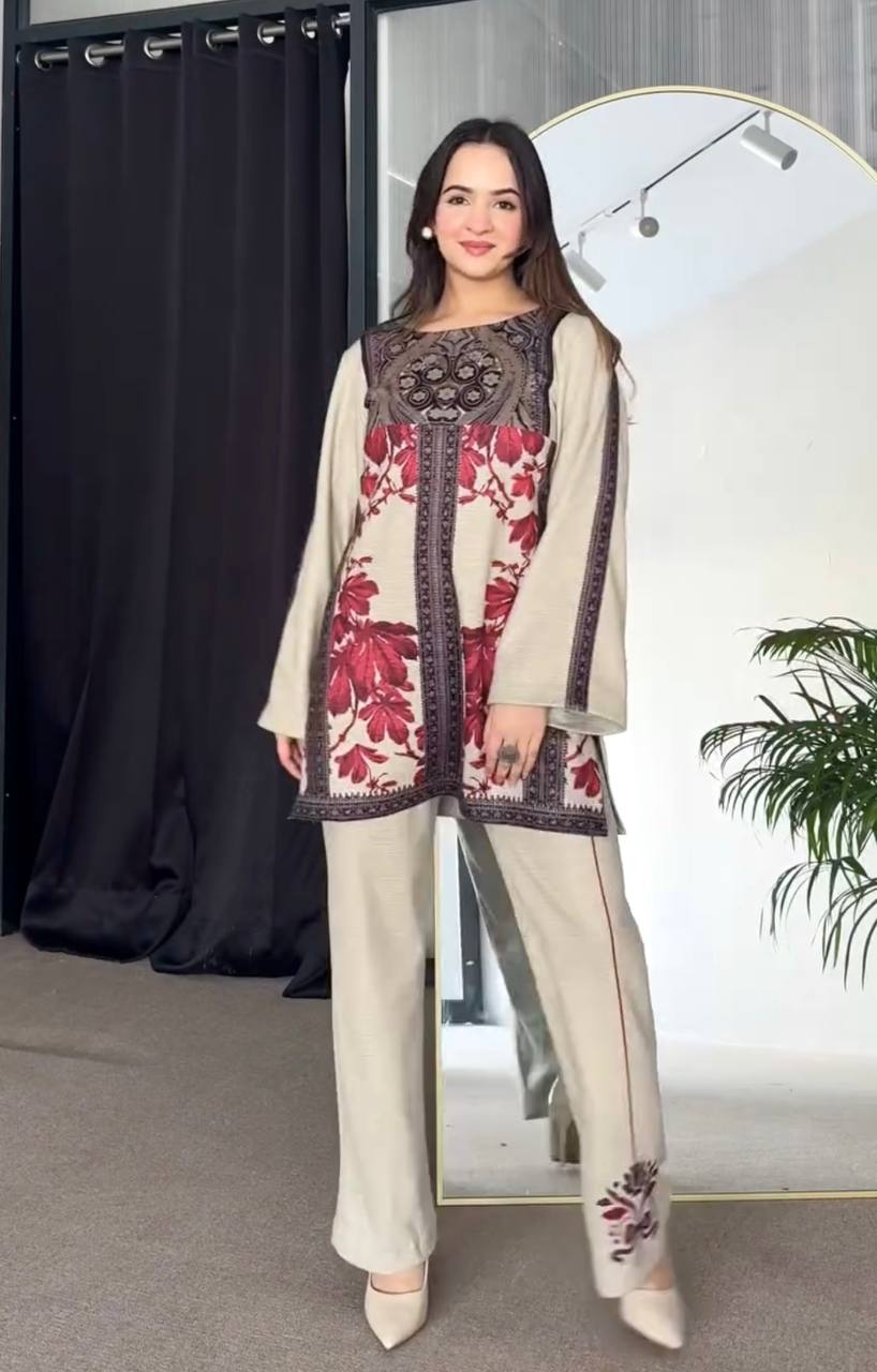 Beige Color Printed Full Sleeves Co-ord Set