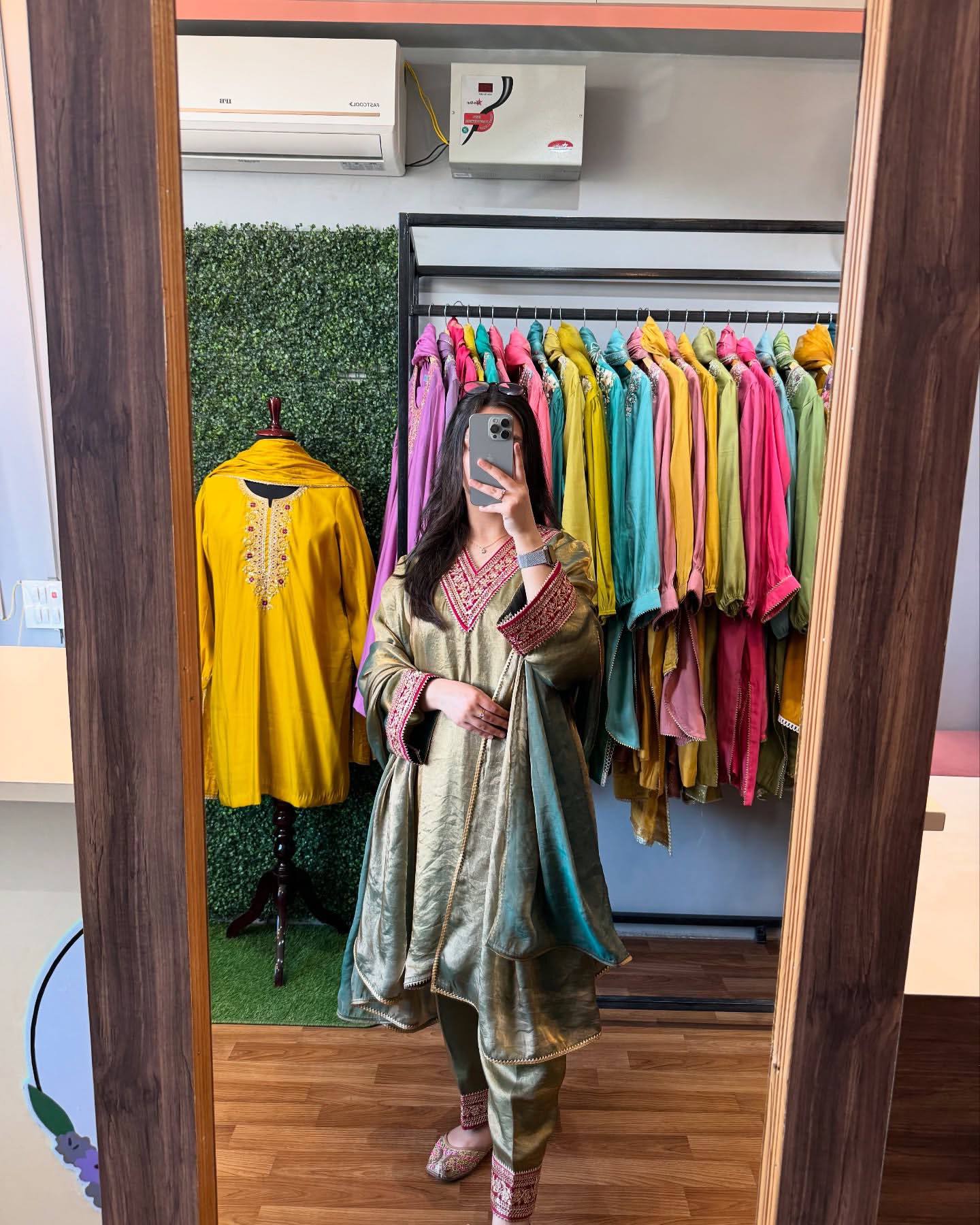 Gold Silk Mehndi Color Embroidered Straight Salwar Suit