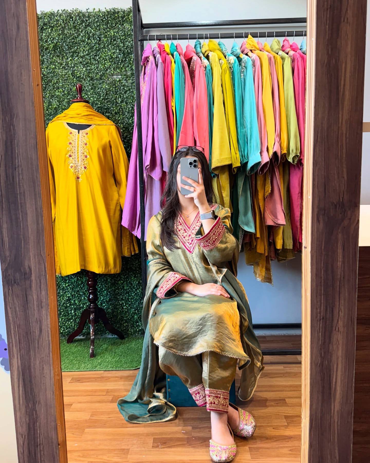 Gold Silk Mehndi Color Embroidered Straight Salwar Suit