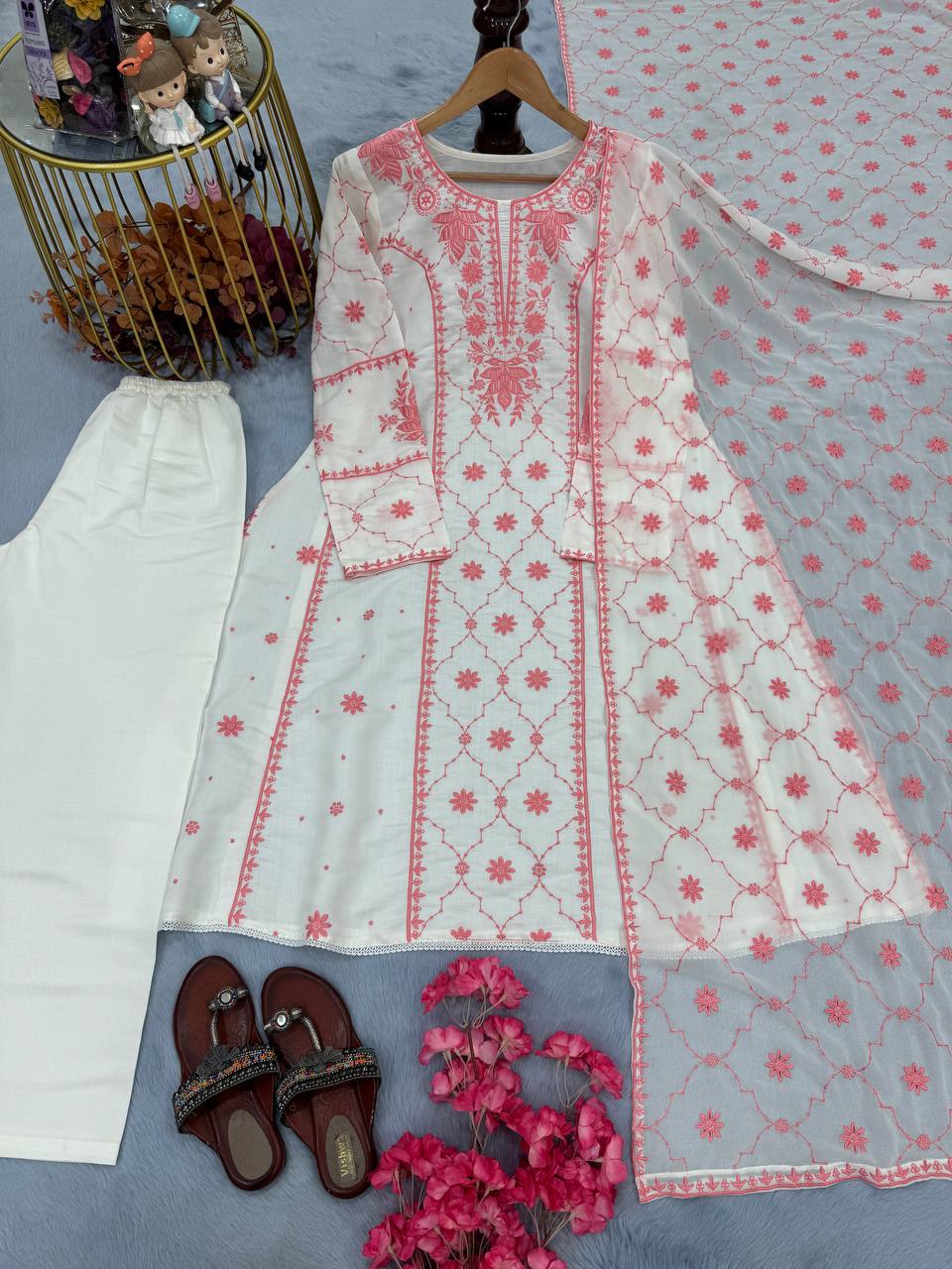Embroidery Work Pink Color Stunning Palazzo Suit