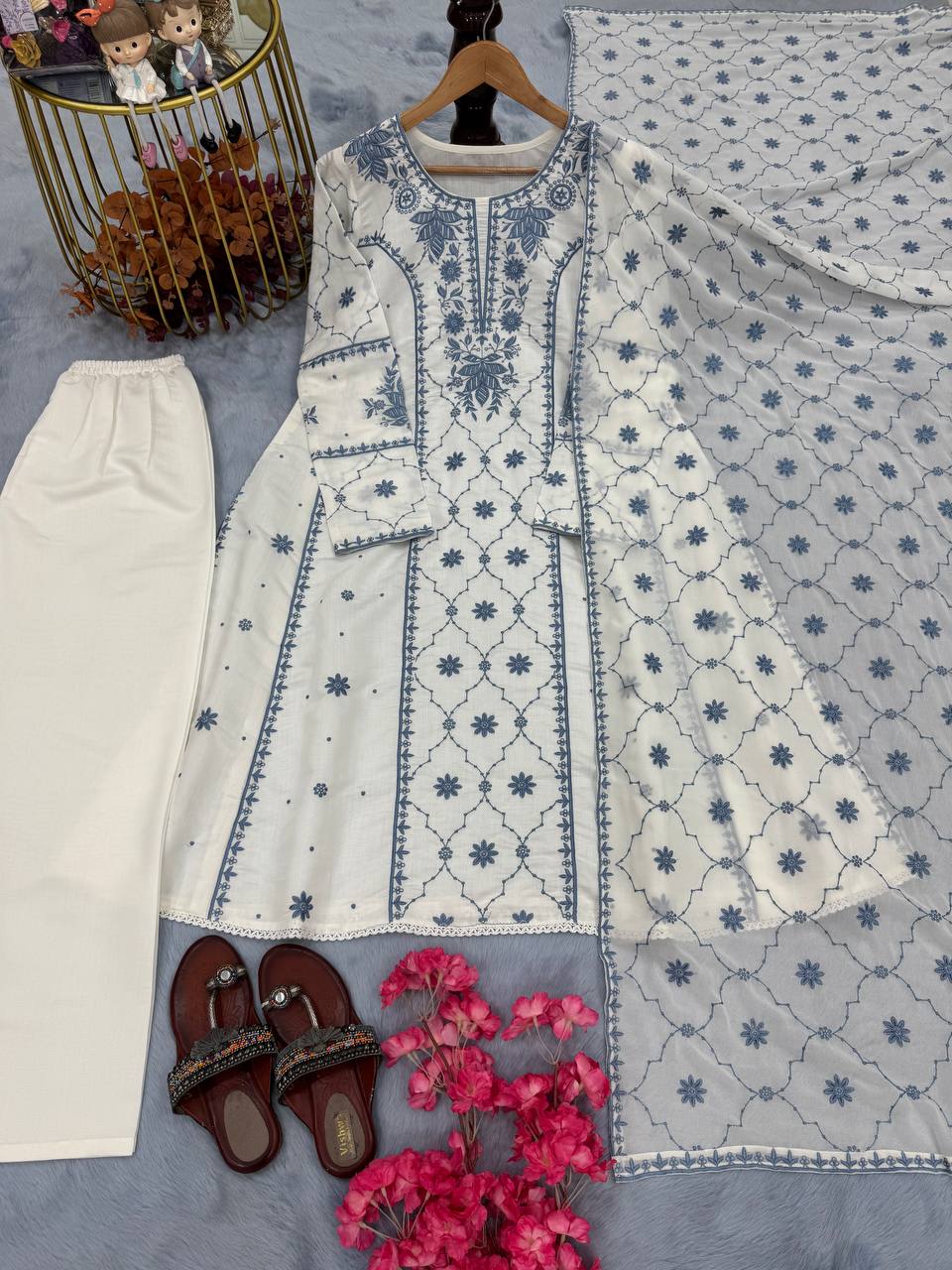 Embroidery Work Gray Color Stunning Palazzo Suit