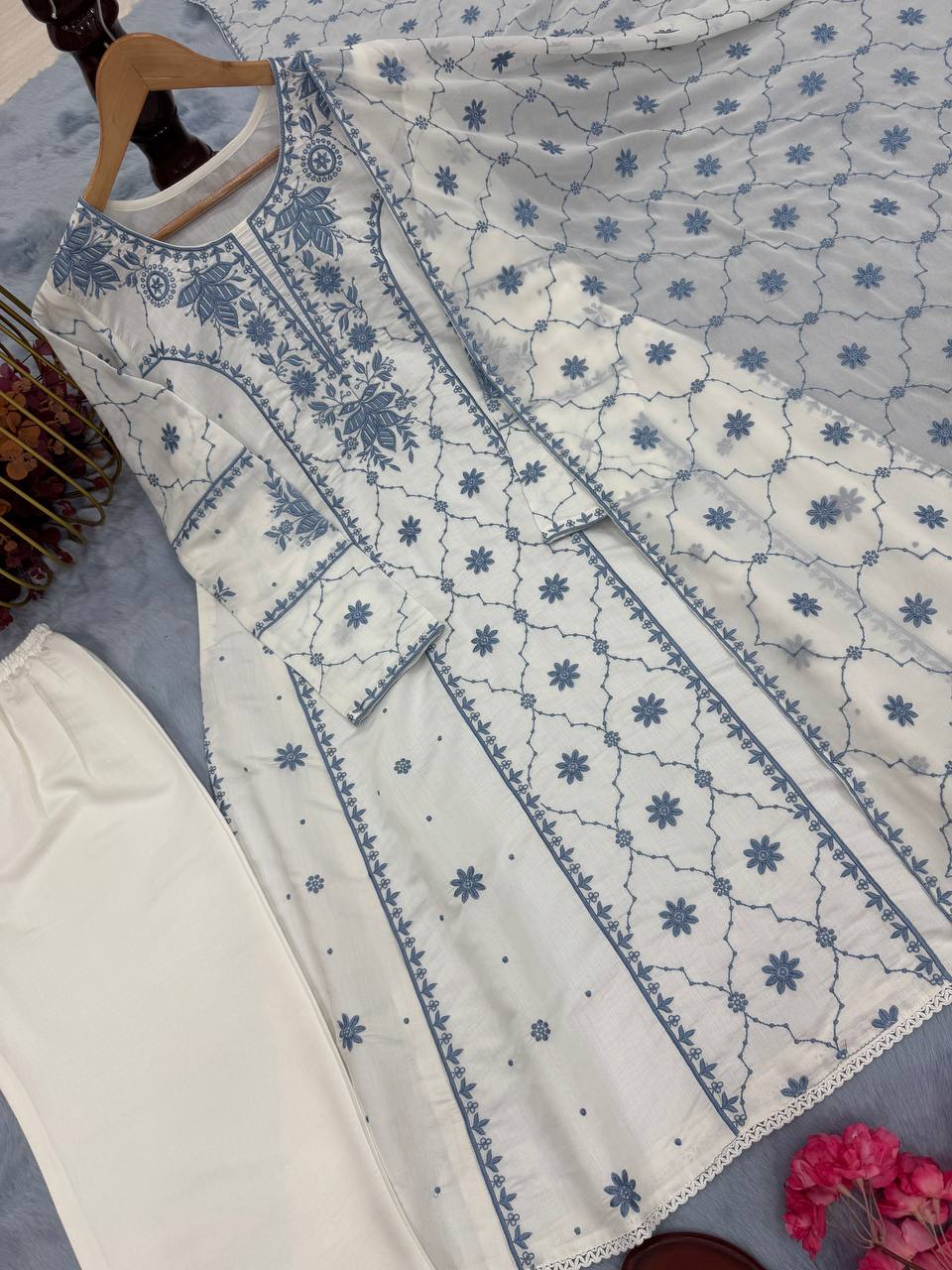 Embroidery Work Gray Color Stunning Palazzo Suit