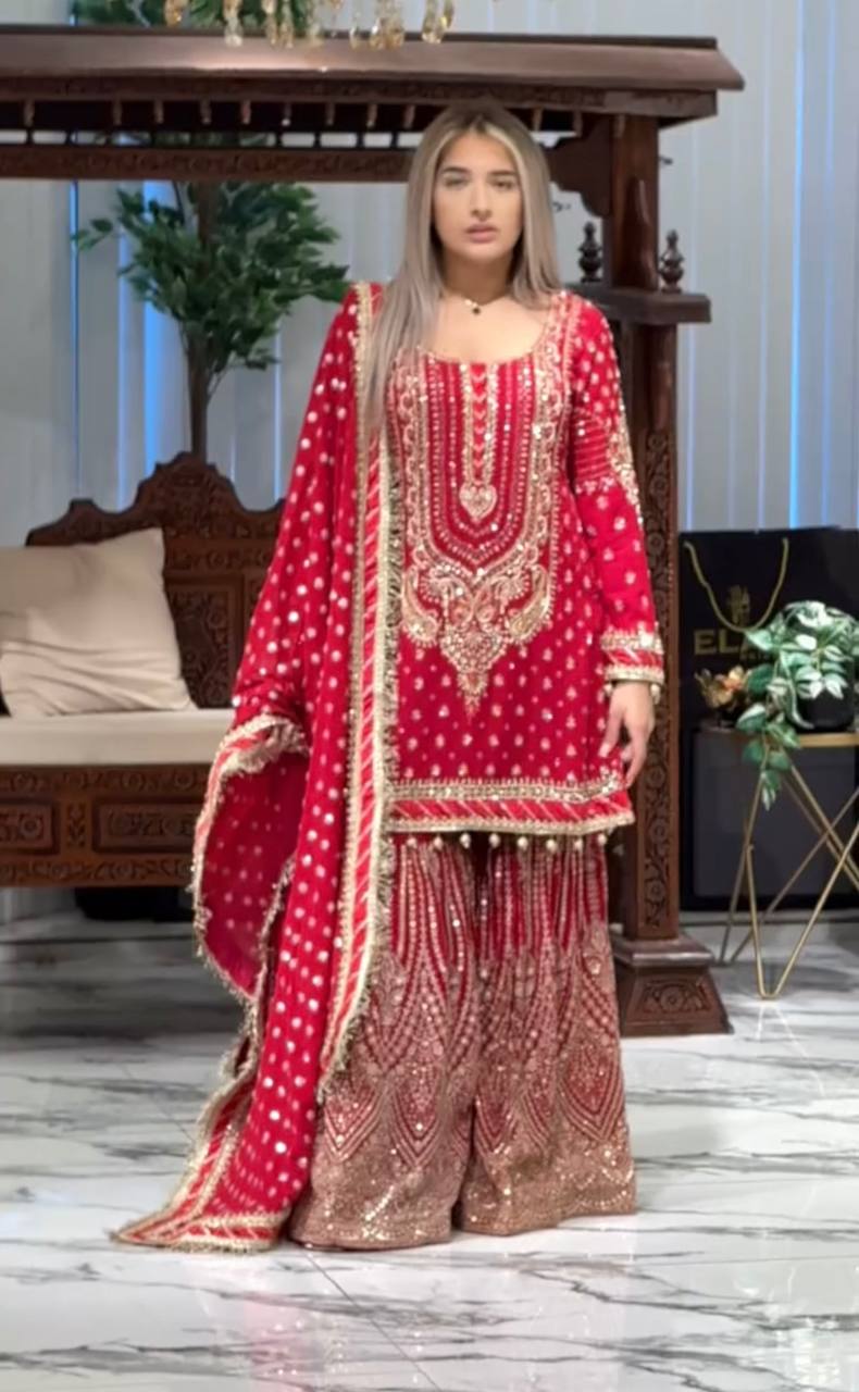 Heavy Embroidered Pink Color Fabulous Sharara Suit