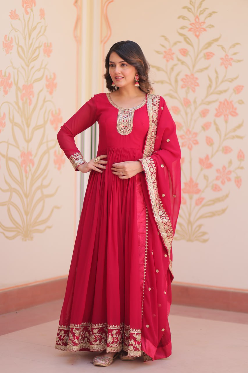 Gorgeous Rani Pink Color Embroidered Event Wear Gown