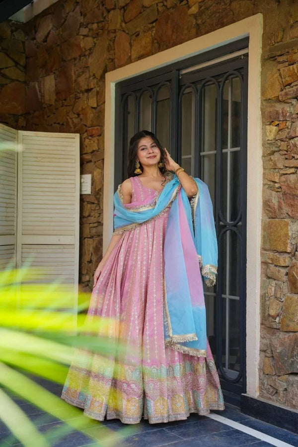 Beautiful Pink Organza Digital Printed Anarkali Gown