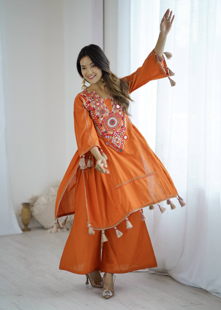 Wonderful Orange Embroidery Work Co-ord Set