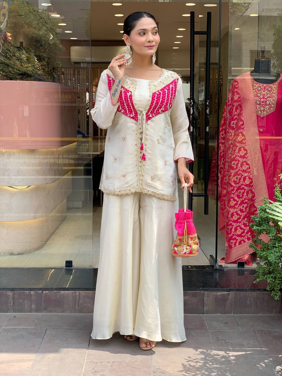 Trendy White Silk With Embroidery Work Co-ord Set