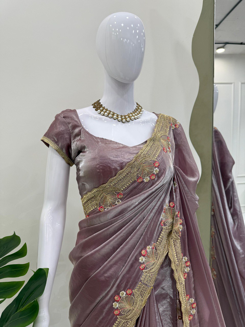 Party Wear Lavender Color Embroidered Silk Saree