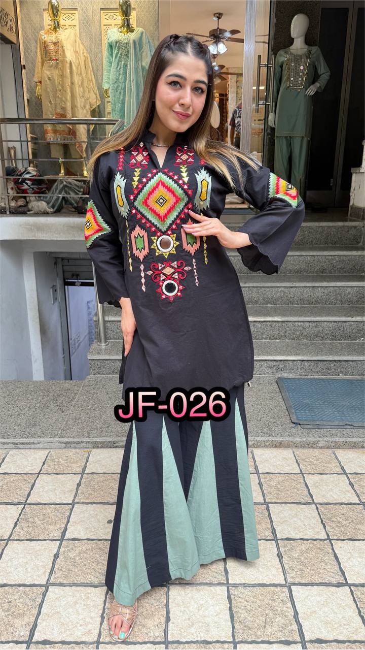 Gorgeous Black Color Cotton Work Co-ord Set