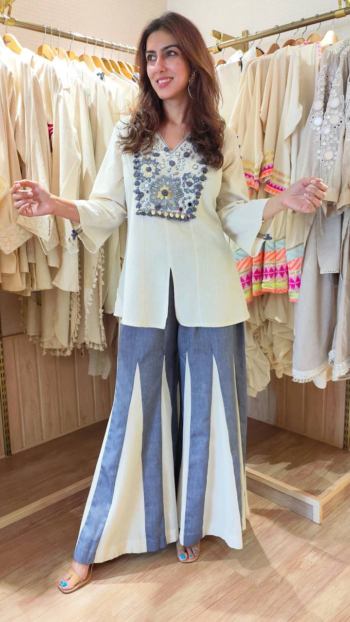 Stylish White Silk With Embroidery Work Co-ord Set