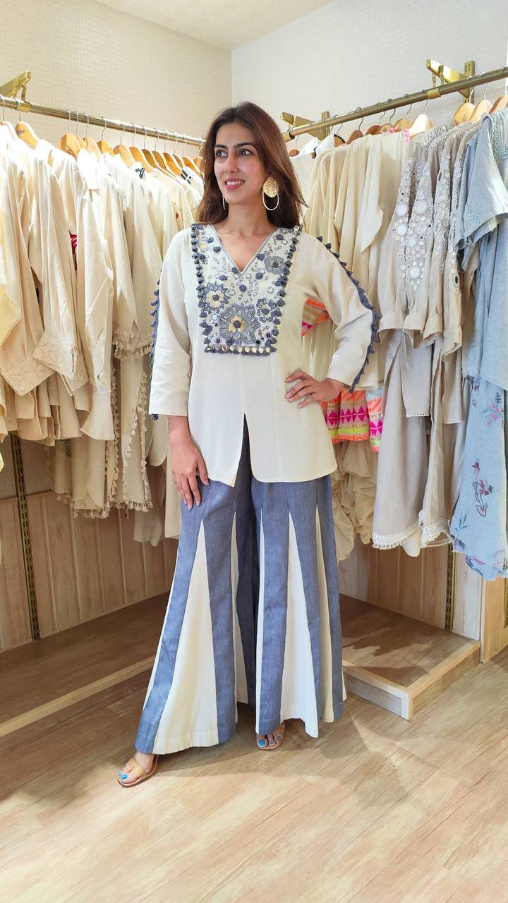 Stylish White Silk With Embroidery Work Co-ord Set