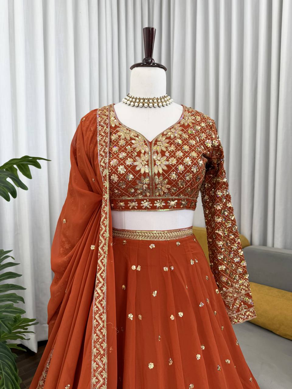 Ravishing Orange Color Georgette Thread Work Lehenga Choli