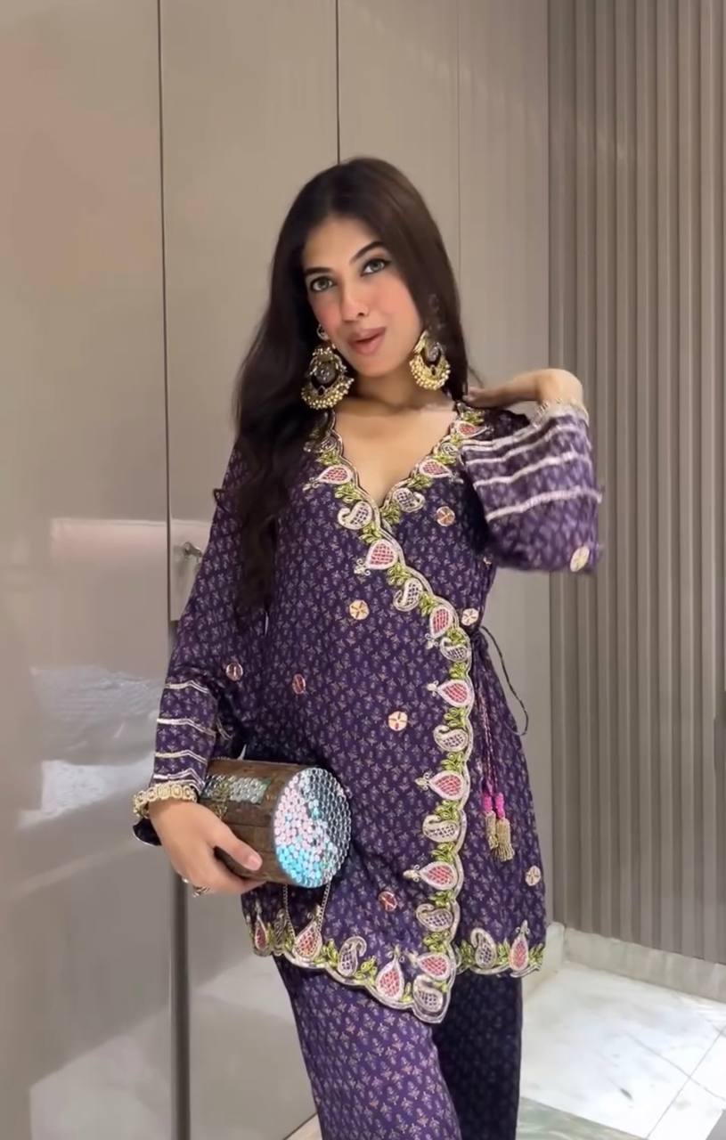 Admiring Purple Color Embroidery Palazzo Suit