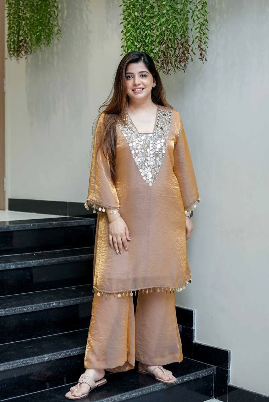 Alluring Brown Color Embroidery Work Palazzo Suit
