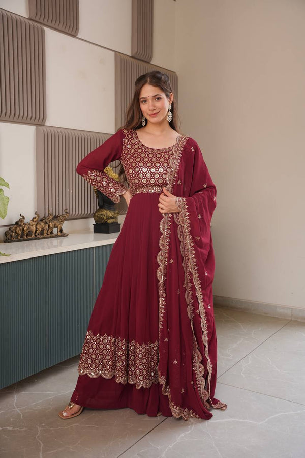 Gorgeous Red Color Embroidery Georgette Sharara Suit