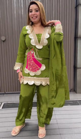 Party Wear Crepe Embroidered Top, Sharara & Dupatta Set