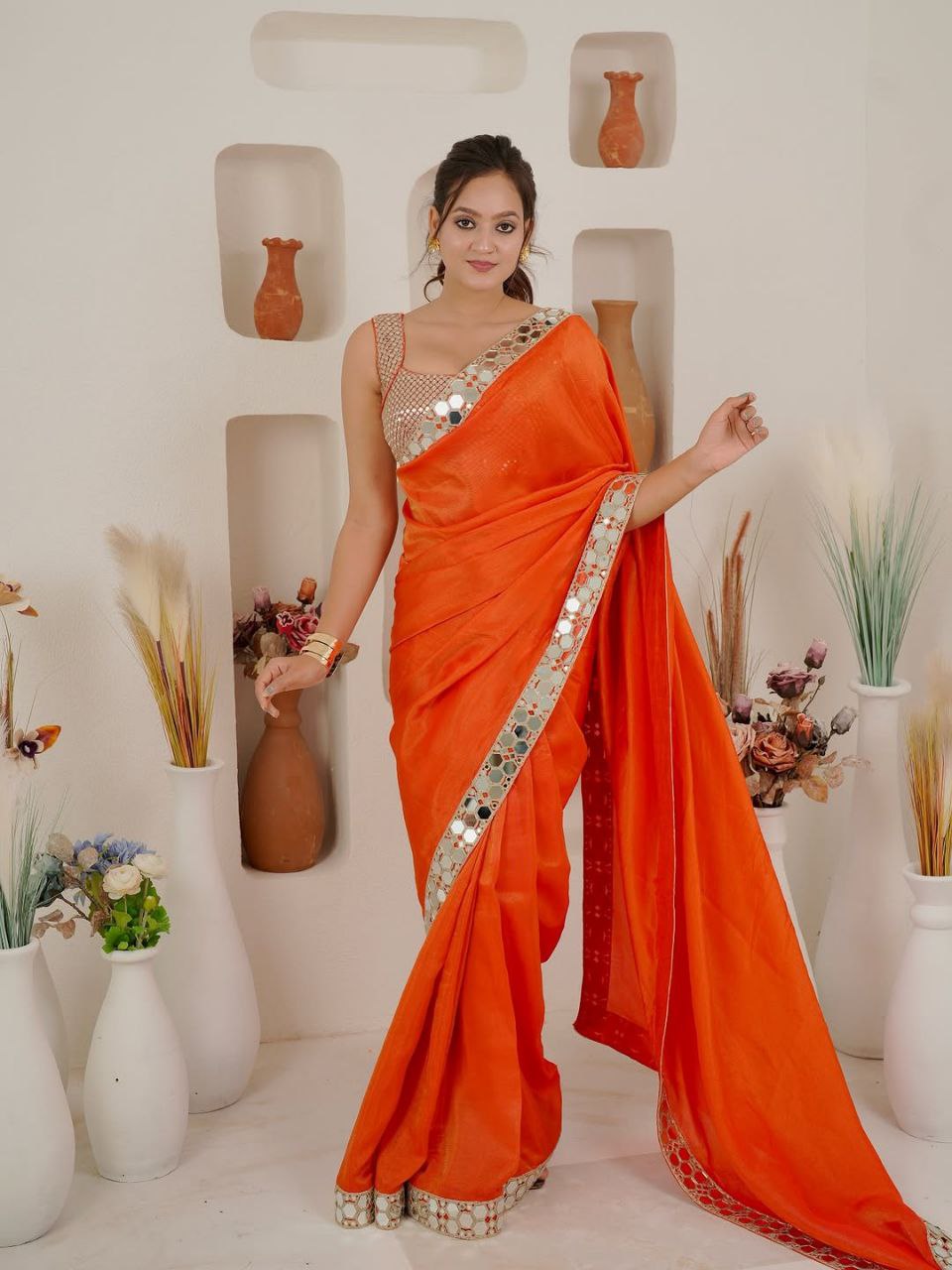 Designer Rangoli Silk Saree with Heavy Real Mirror Lace Border