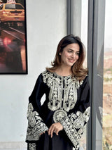 Ameira Elegant Chinon Silk Embroidered Kurti Palazzo Set