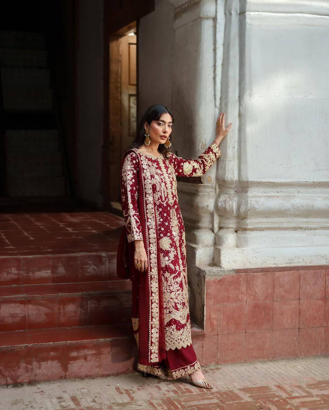 Elegant Embroidered Sequence Designer Three-Piece Suit Set