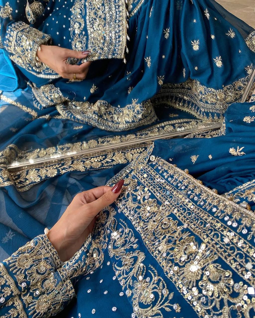 Premium Faux Georgette Embroidered Top–Plazzo–Dupatta Party Wear Set | Fully Stitched