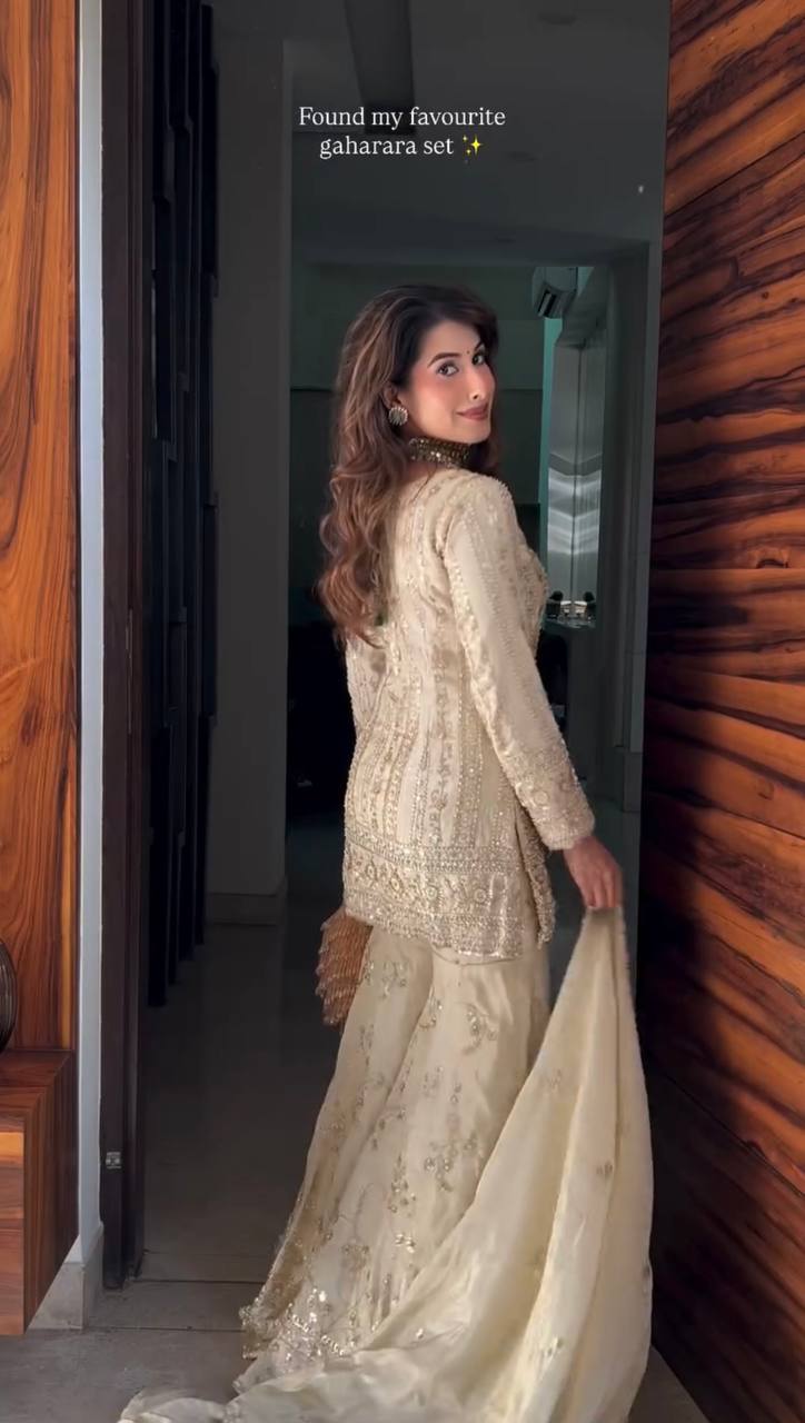 Premium Heavy Faux Georgette Embroidered Top–Plazzo–Dupatta Set | Fully Stitched Ready-to-Wear