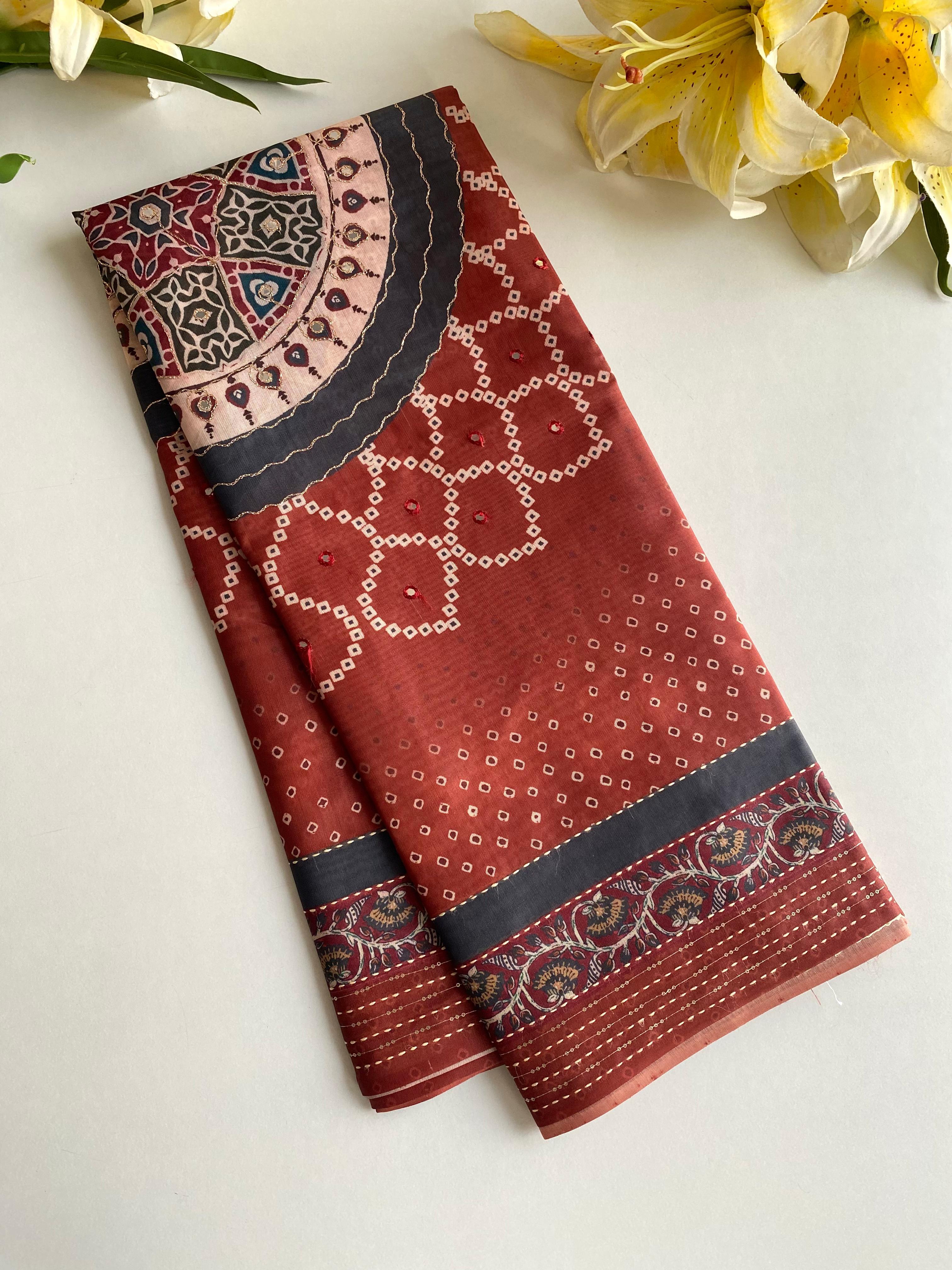 Delightful Bandhani Print With Work Red Color Saree