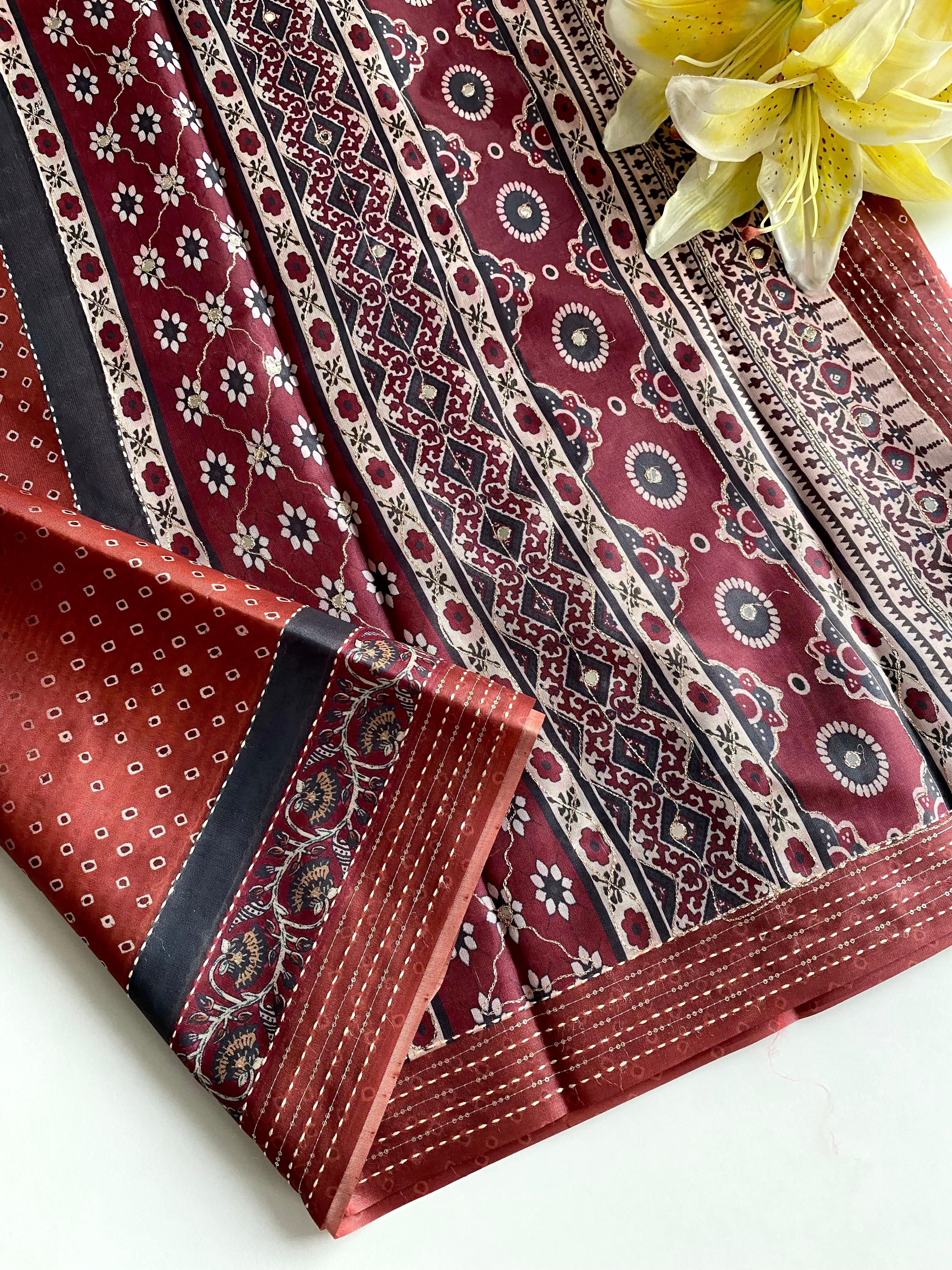 Delightful Bandhani Print With Work Red Color Saree