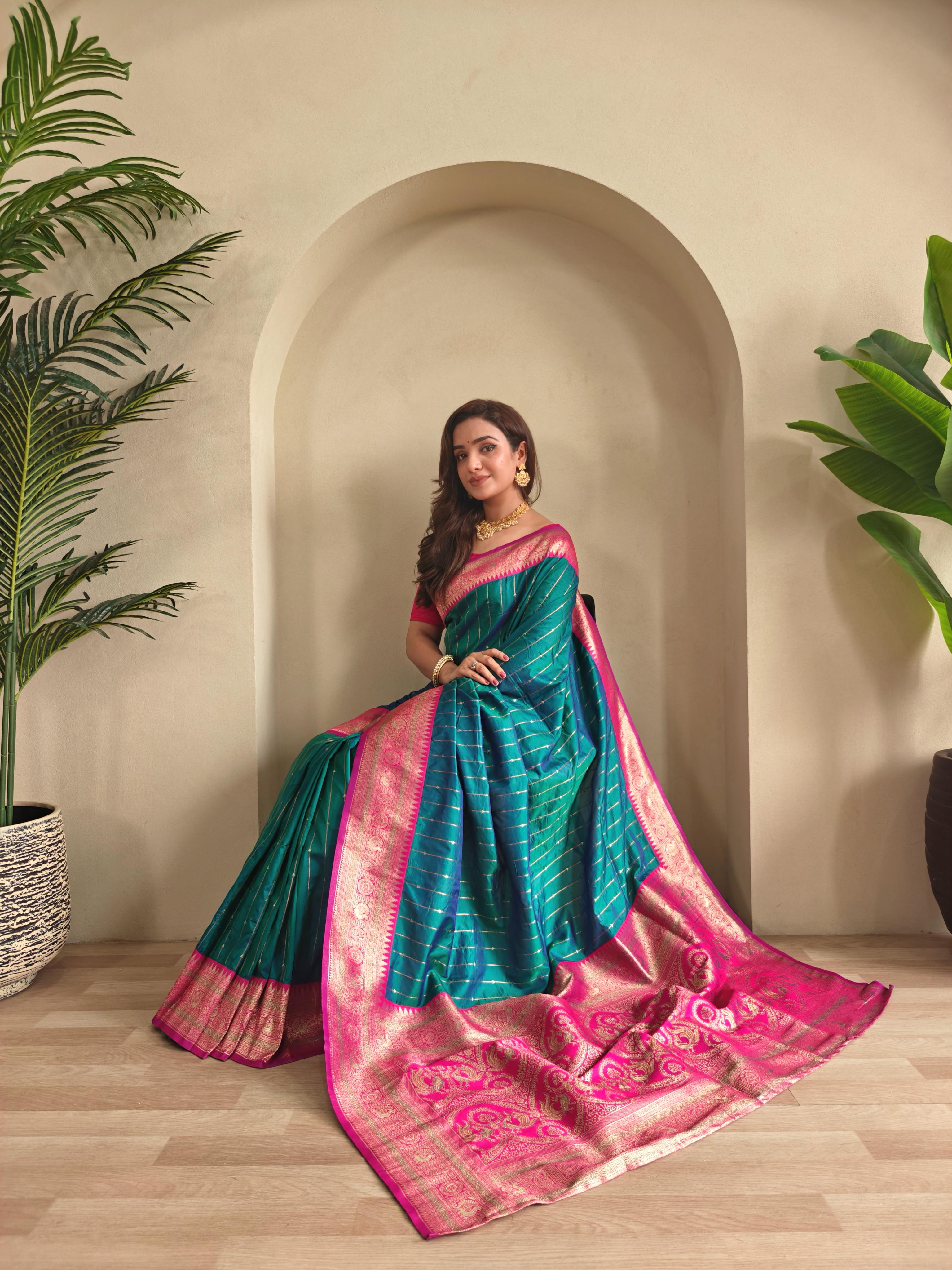 Casual Wear Teal Blue Color Paithani Silk Saree