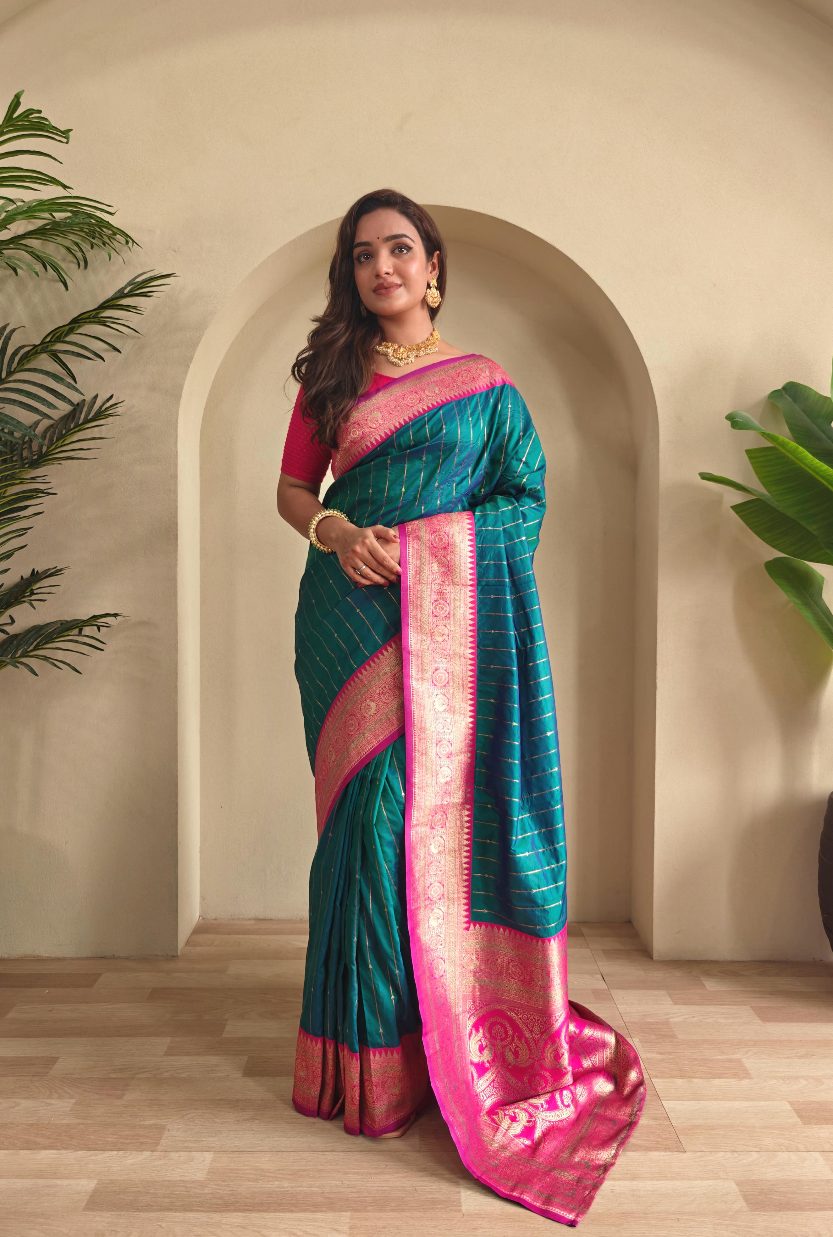 Casual Wear Teal Blue Color Paithani Silk Saree
