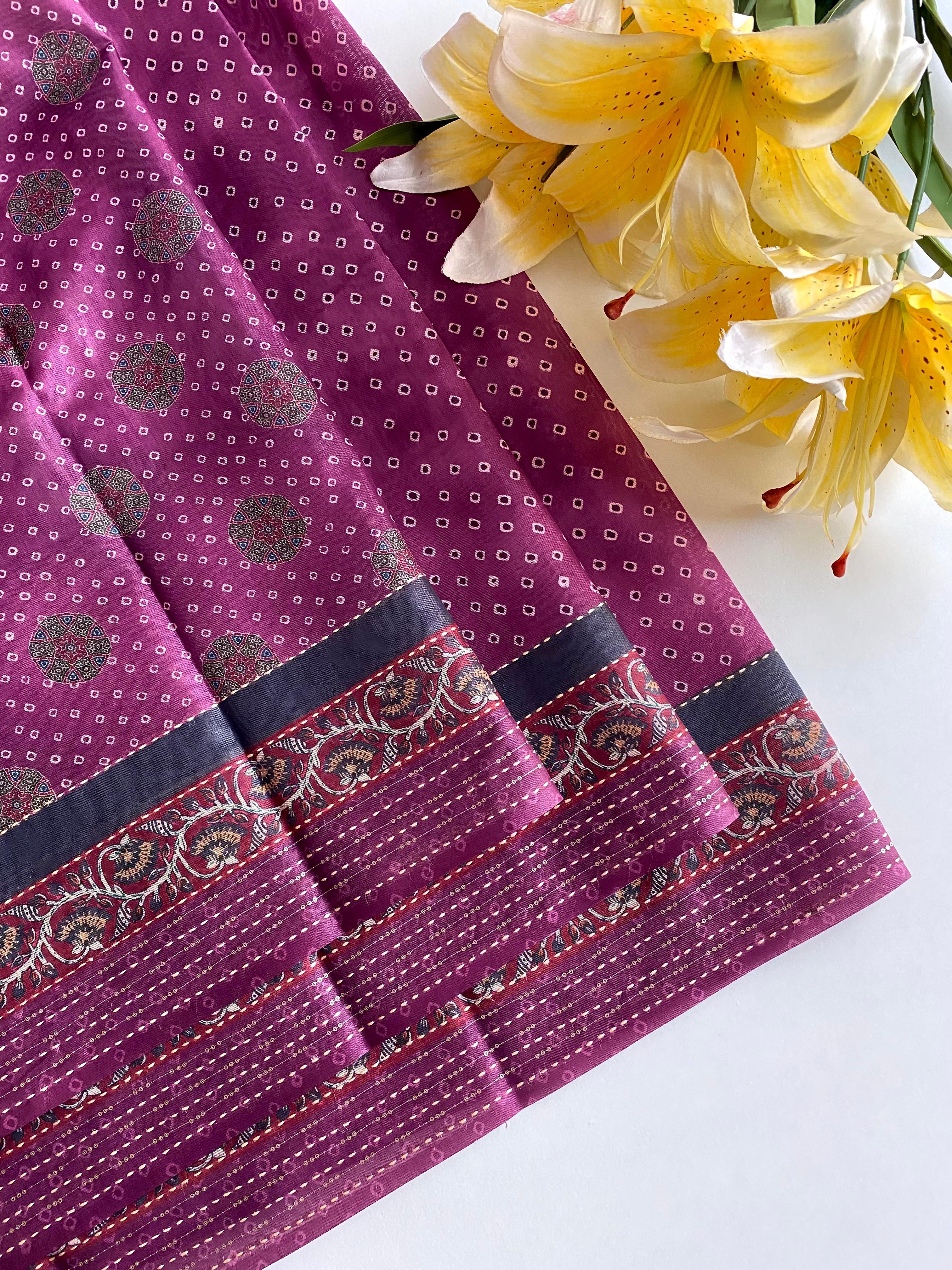Delightful Bandhani Print With Work Wine Color Saree
