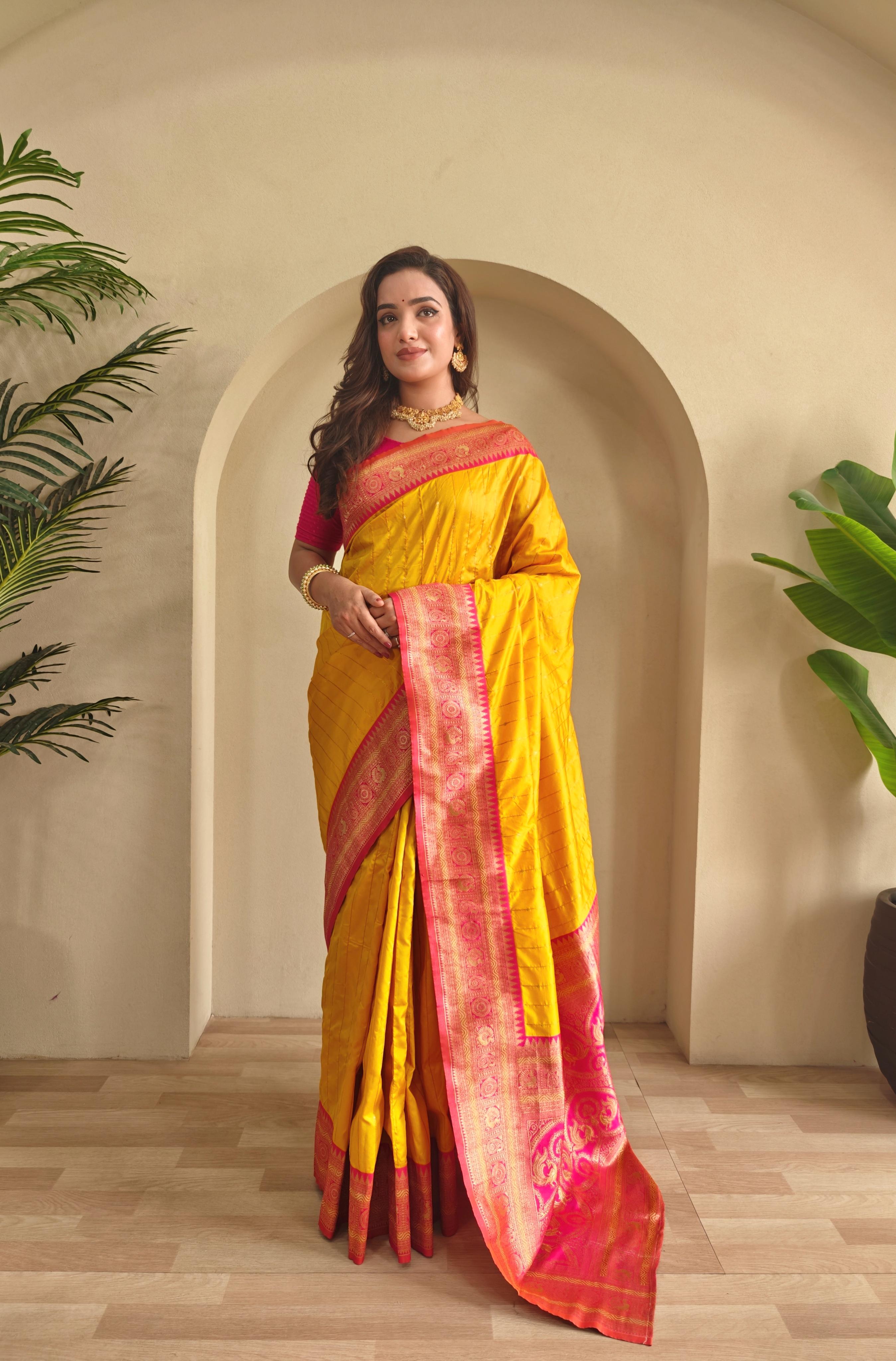 Casual Wear Yellow Color Paithani Silk Saree